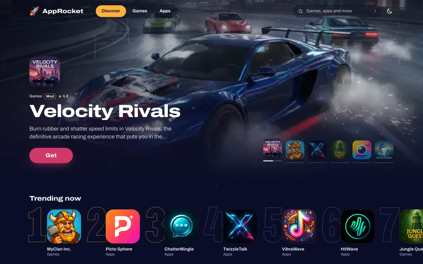 AppRocket V4 homepage on desktop