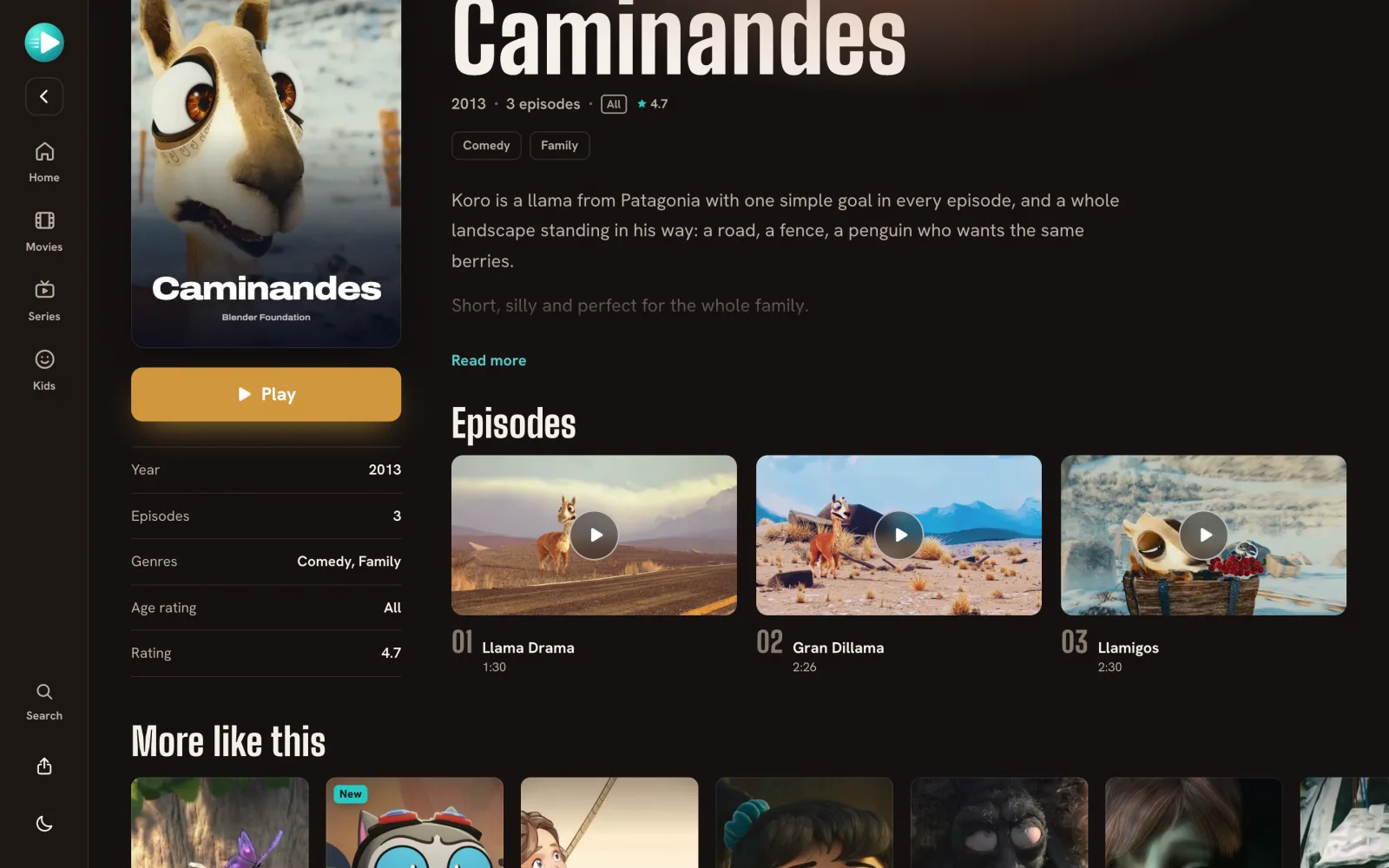 StreamRocket series page with episodes