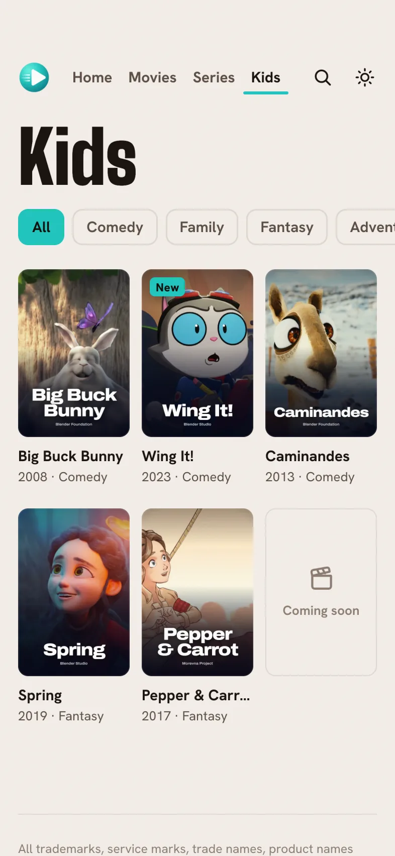 StreamRocket category tab with genre filters
