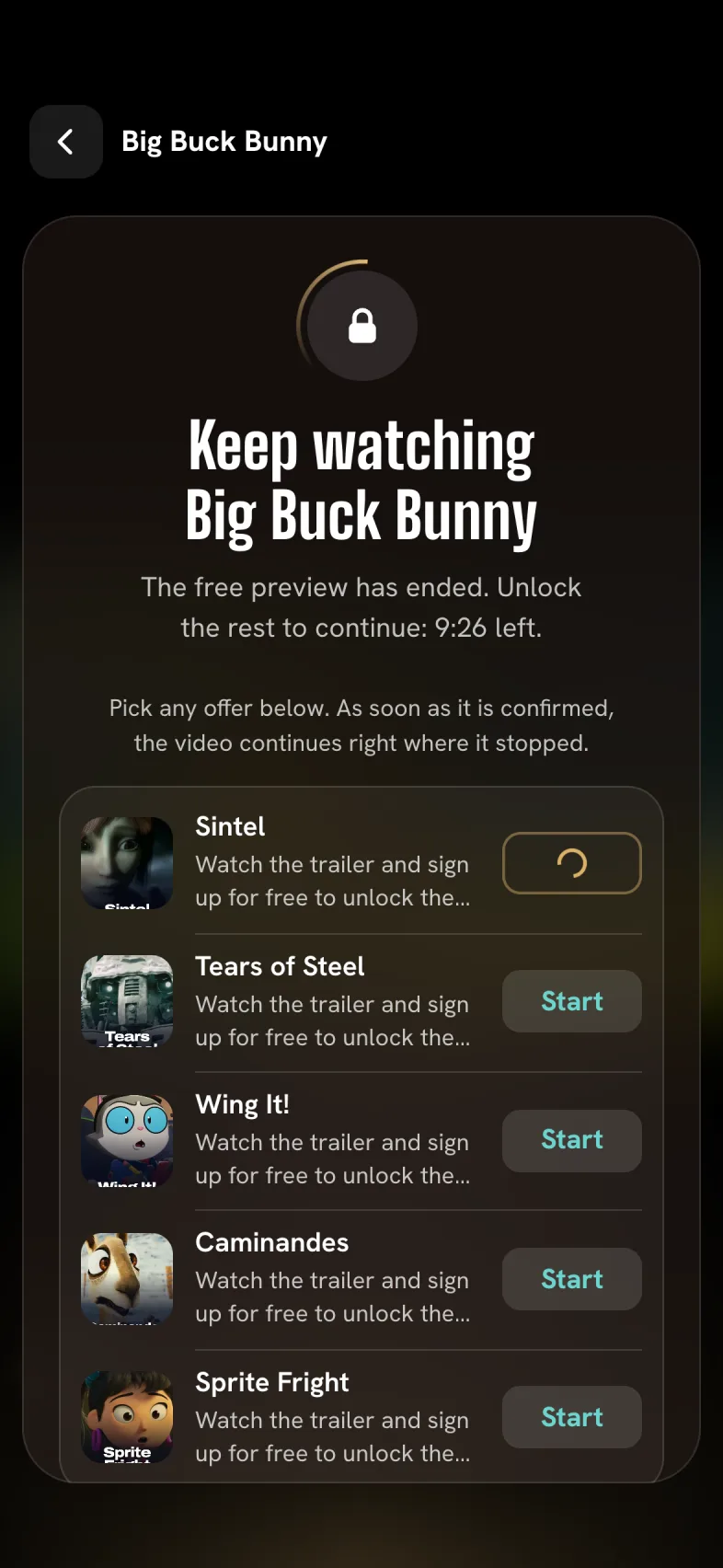 Offer in progress on the StreamRocket lock screen